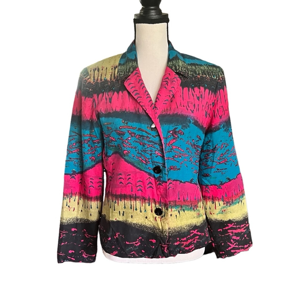 Vintage 100 % Silk colorful Button up Blazer/Jacket. Size S